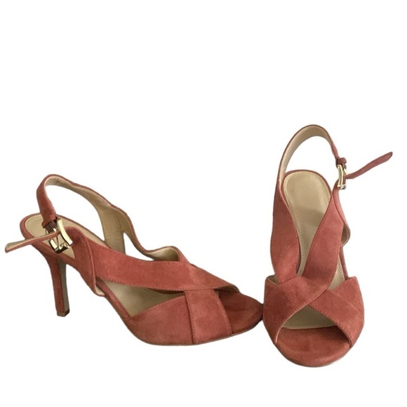 Micheal Micheal Kors Sangria Red Suede Peep Toe Heel Sandals - Picture 1 of 8